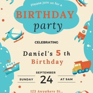 Planes Rockets Trucks Boys Birthday Invitation
